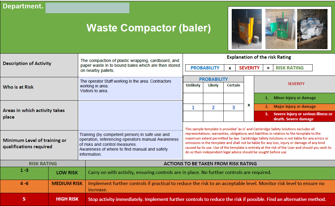 Waste Compactor (Baler) - Risk Assessment